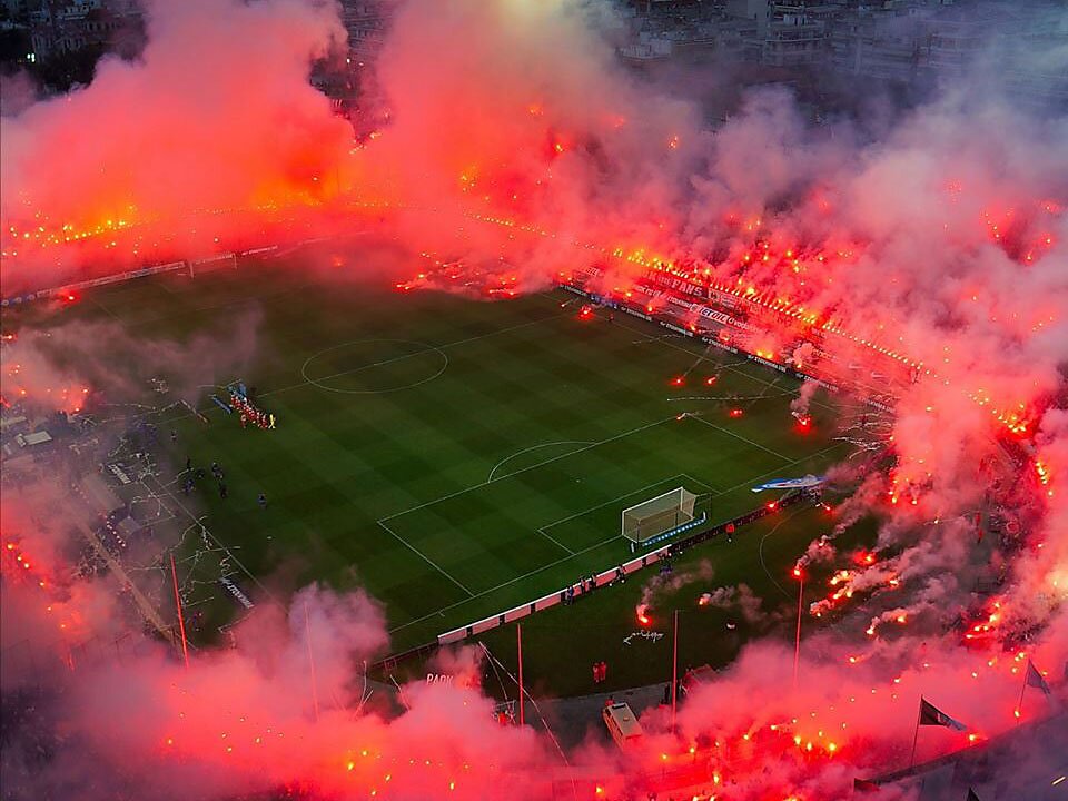 flares at soccer stadium