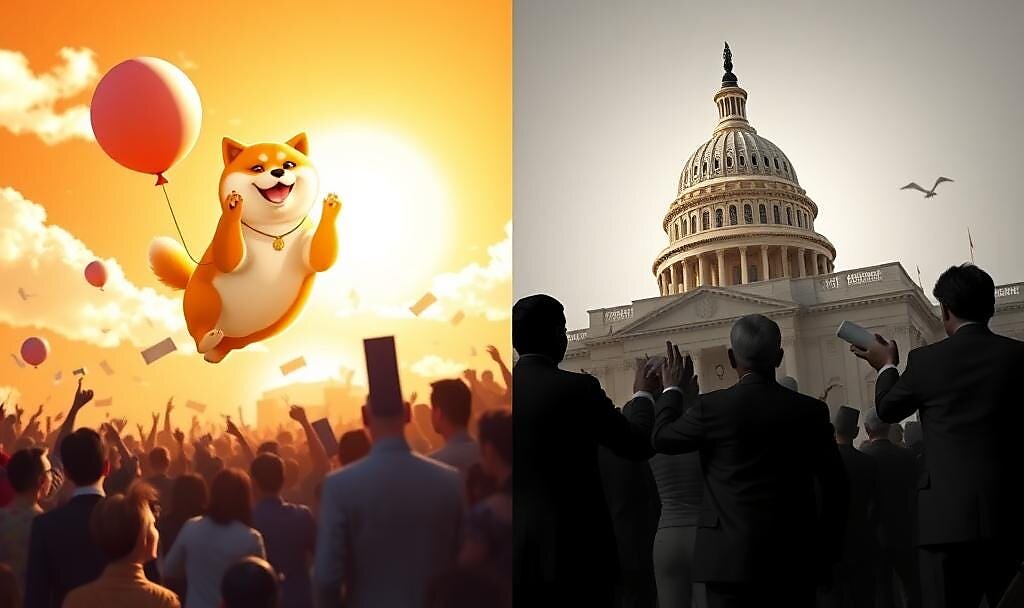 An image split into two, with shiba inu on the left and Congress on the right